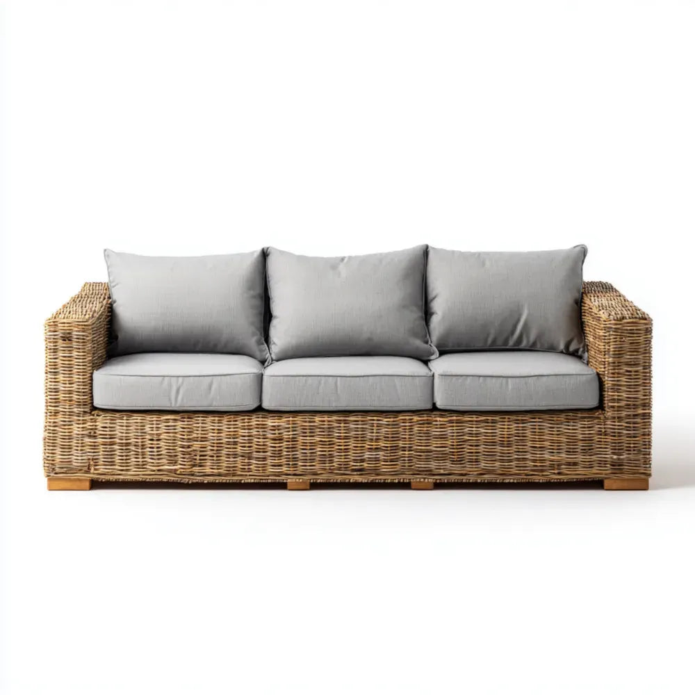 Outdoor Wicker Sofa Set - 210x85x75 cm - Grey Cushions - Contemporary Design