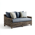 Wicker Patio Sofa 57x29.5x33 Inches - Rattan Frame Blue Cushions