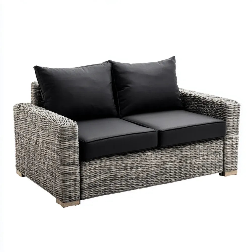 Patio Sofa Set Wicker 130x70x65 cm - Grey with Black Cushions