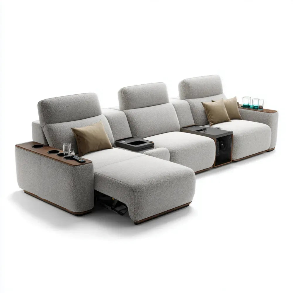 Recliner Sofa Set 250x90x85 cm - Fabric Upholstery - Light Gray - Modern Design