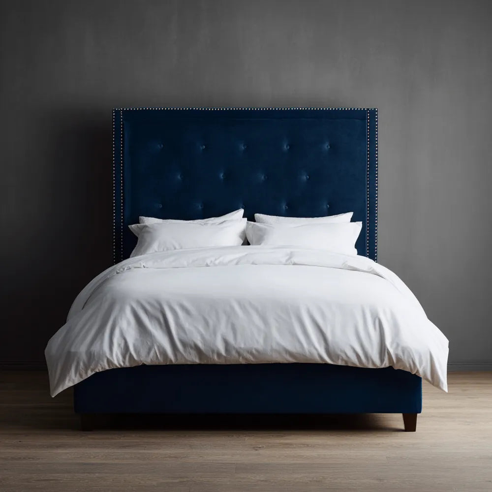 Double Bed Upholstered Velvet 200x140x120 cm - Dark Blue - Contemporary Design