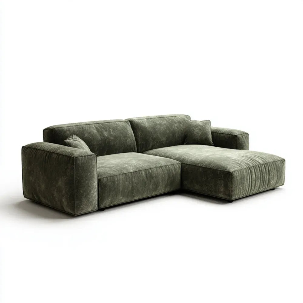 Sectional Sofa Upholstered Fabric 300x150x85 cm – Olive Green – Contemporary Design