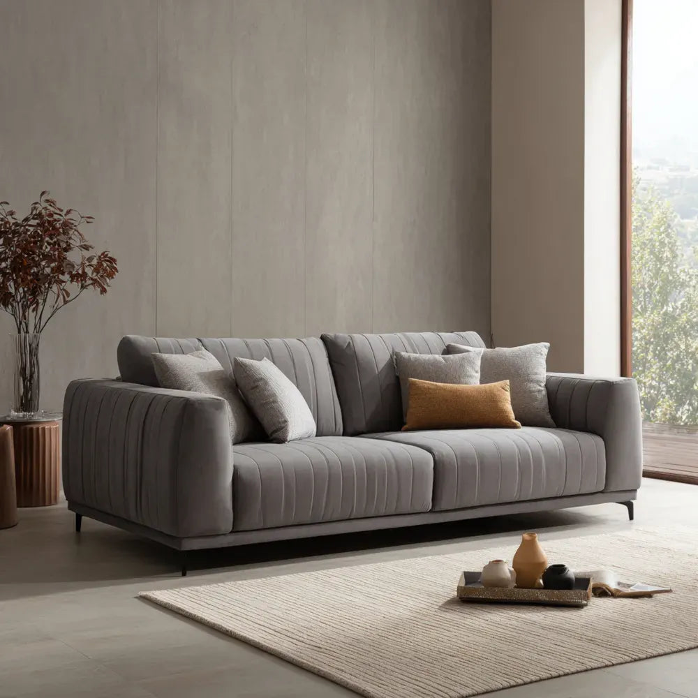 Sofa Set Fabric Upholstery 220x90x85 cm - Dark Gray - Modern Design