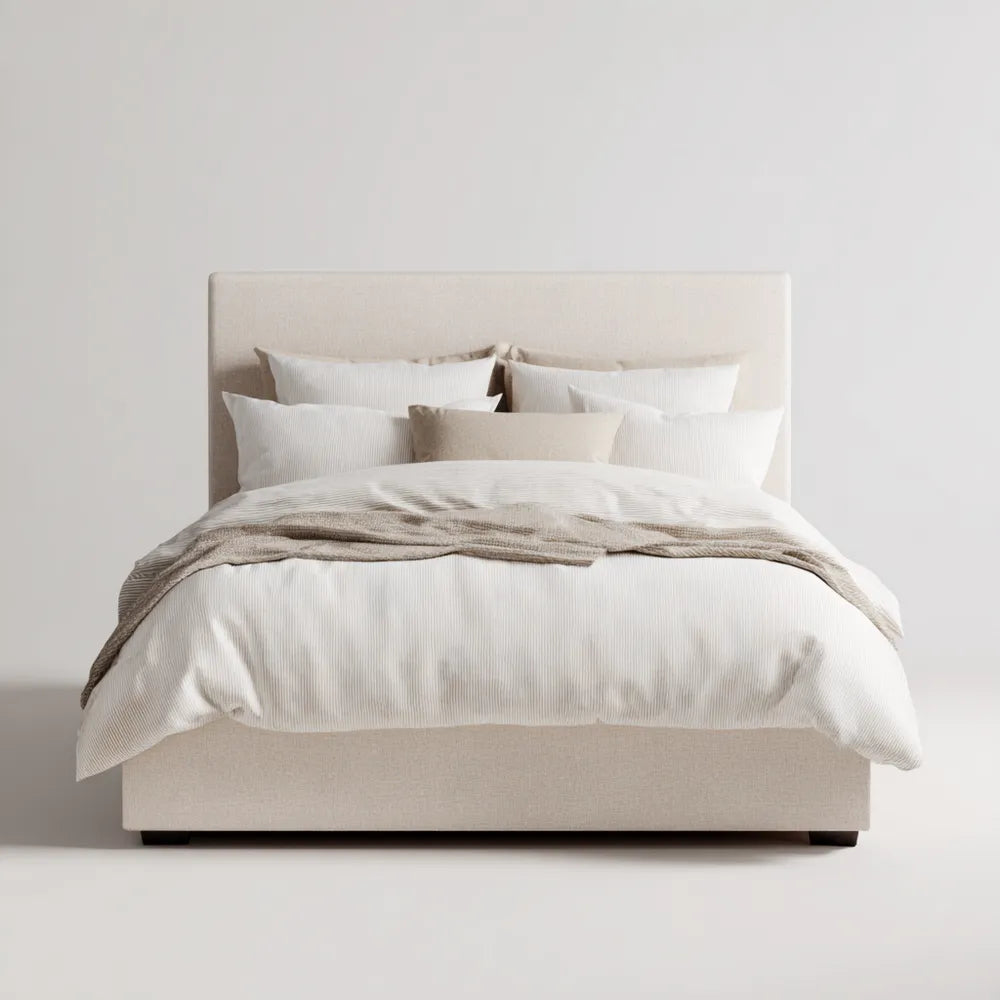 Double Bed Fabric Upholstered 200x150x100 cm - Beige - Modern Design