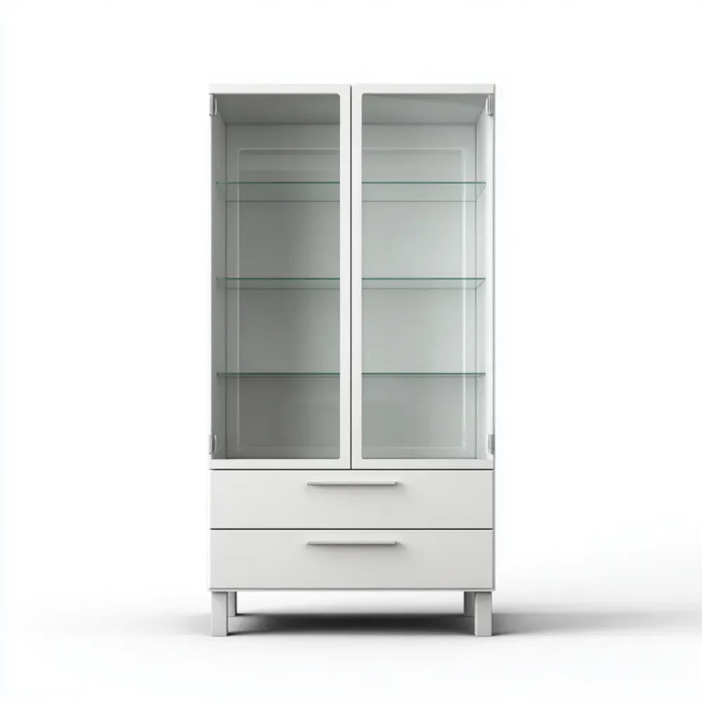 Display Cabinet Glass Doors with Drawers - 120x45x200 cm - White - Modern Style
