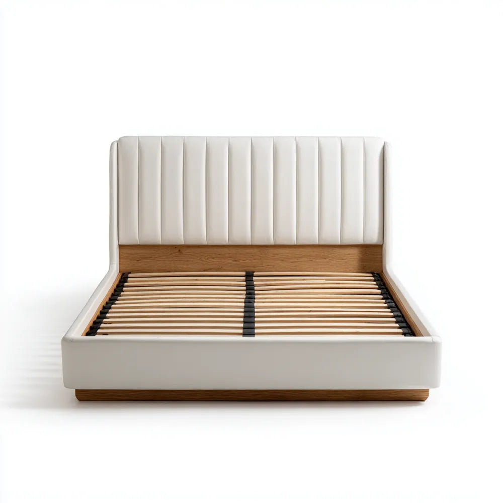 Modern Upholstered Bed Frame 210x160x120 cm - Wood and Faux Leather - Queen Size - White