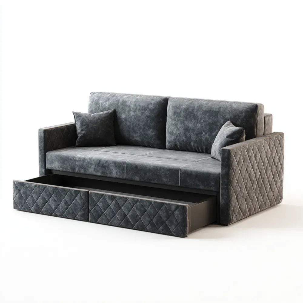 Velvet Sofa Bed with Storage 200x90x85 cm - Dark Gray Modern Design