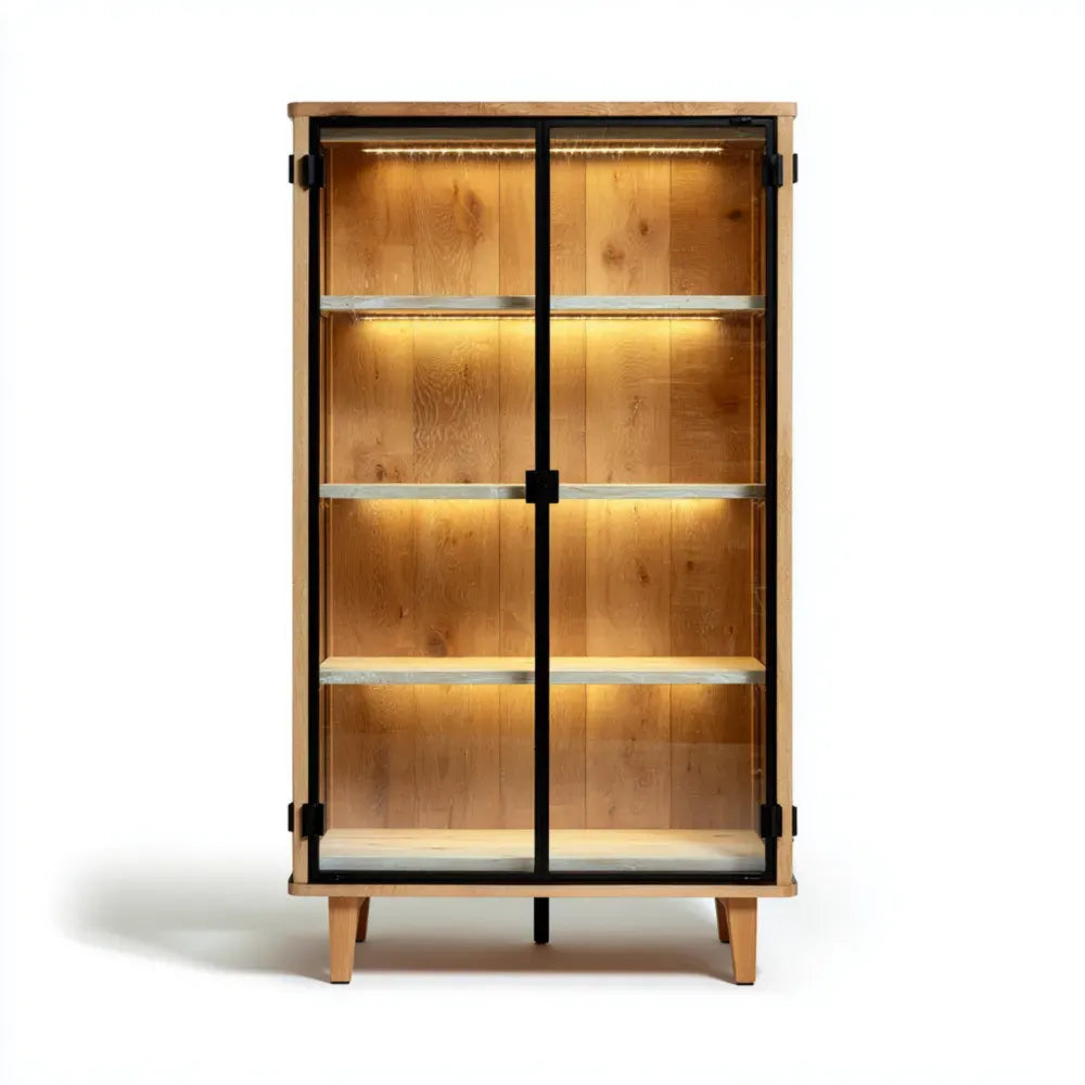 Display Cabinet Wood Glass 180x90x40 cm - Natural Finish - Modern Style