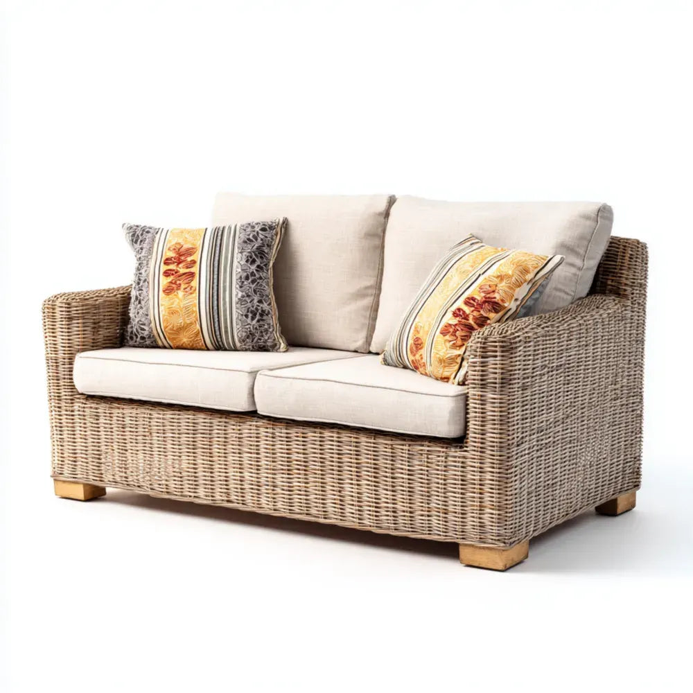 Outdoor Patio Sofa Set Woven Rattan 150x80x85 cm - Beige - Contemporary Style