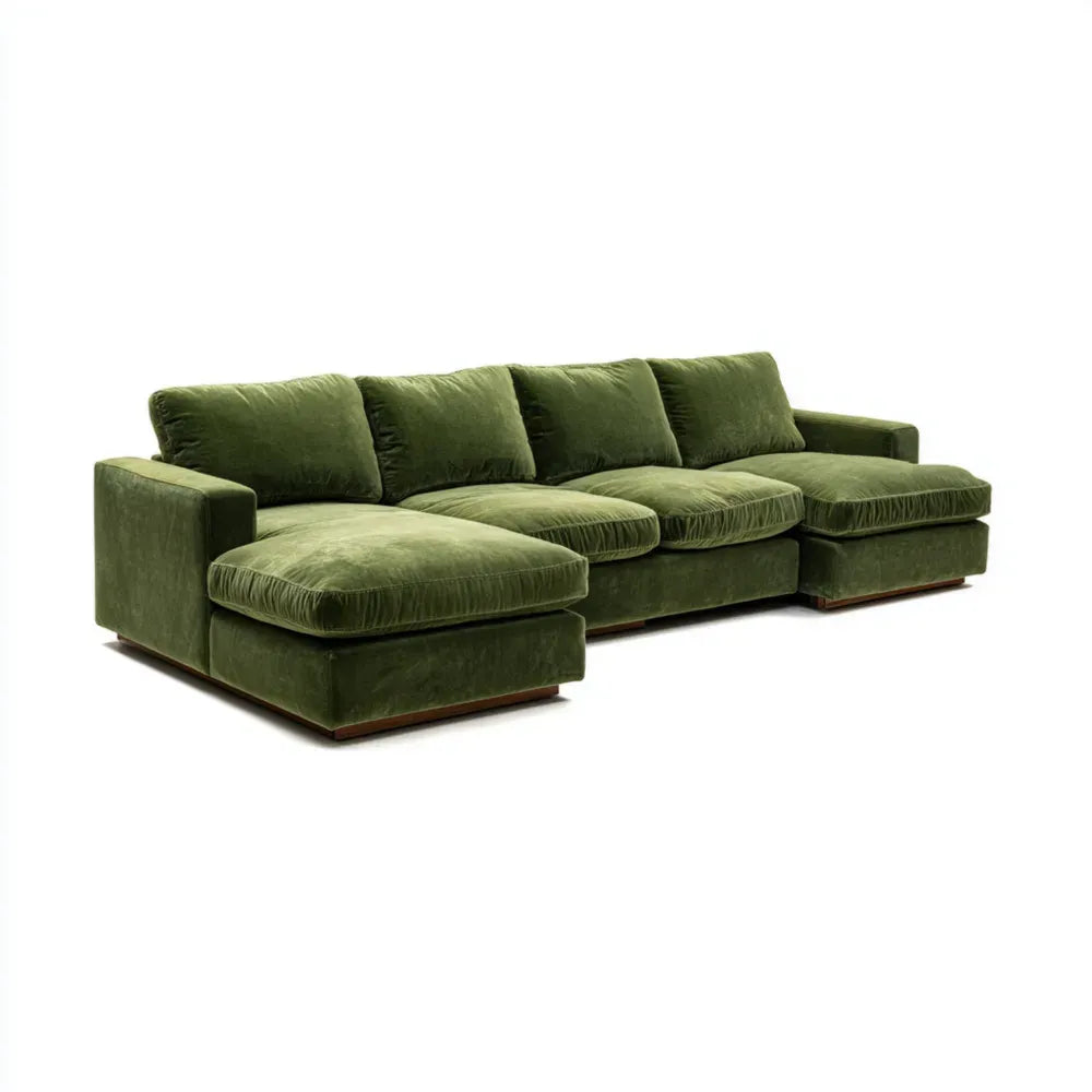 Sectional Sofa Velvet Upholstered 300x100x80 cm - Olive Green - Modern Design