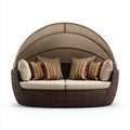 Outdoor Wicker Patio Sofa Set with Canopy 200x100x150 cm - Beige Cushions