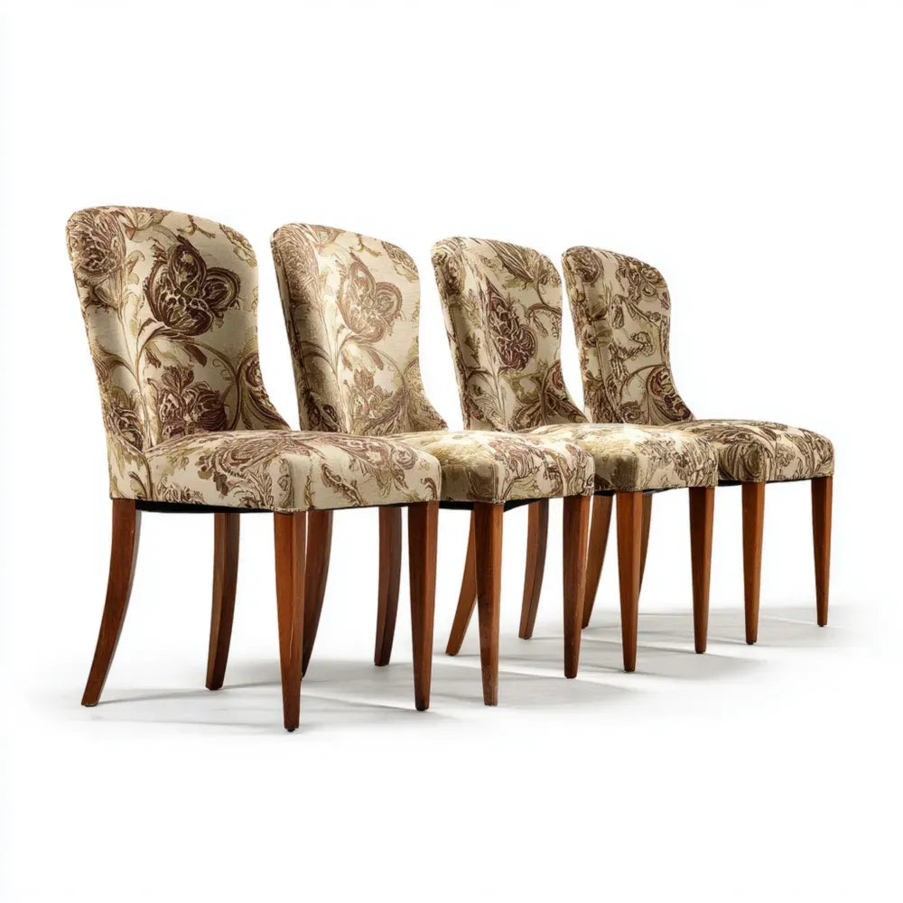 Dining Chairs Set of 4 Upholstered Fabric 45x55x90 cm - Beige Floral Pattern - Classic Style