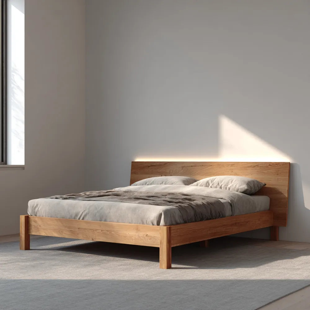Double Bed Solid Wood 200x160x35 cm - Natural Finish - Minimalist Design