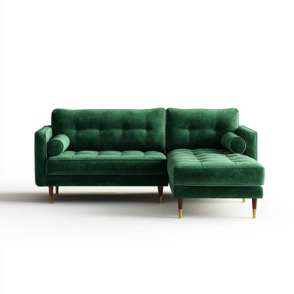 Sectional Sofa 230x150x85 cm Velvet Upholstery - Emerald Green - Modern Design