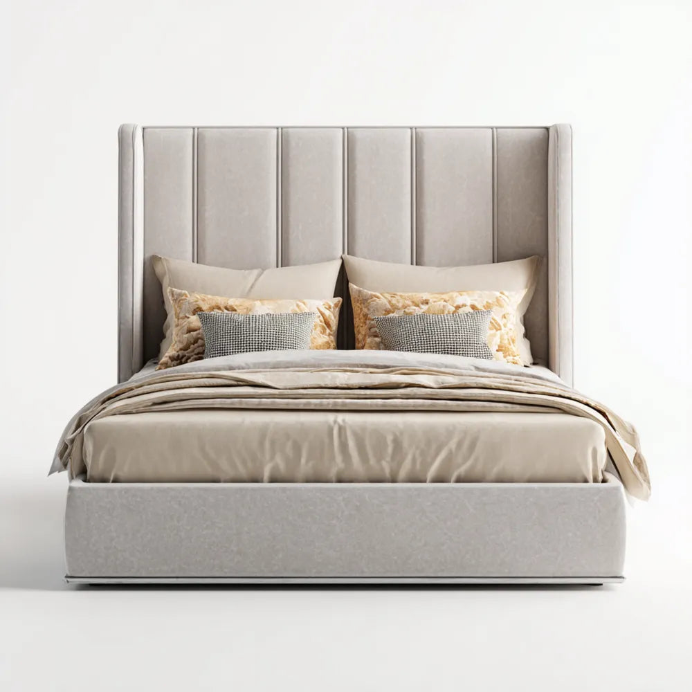 Upholstered Double Bed Fabric 200x160x100 cm - Light Grey - Modern Design