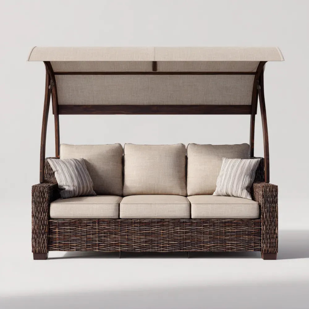 Outdoor Patio Sofa Set - Wicker with Canopy 200x90x150 cm – Beige/Brown – Modern Style