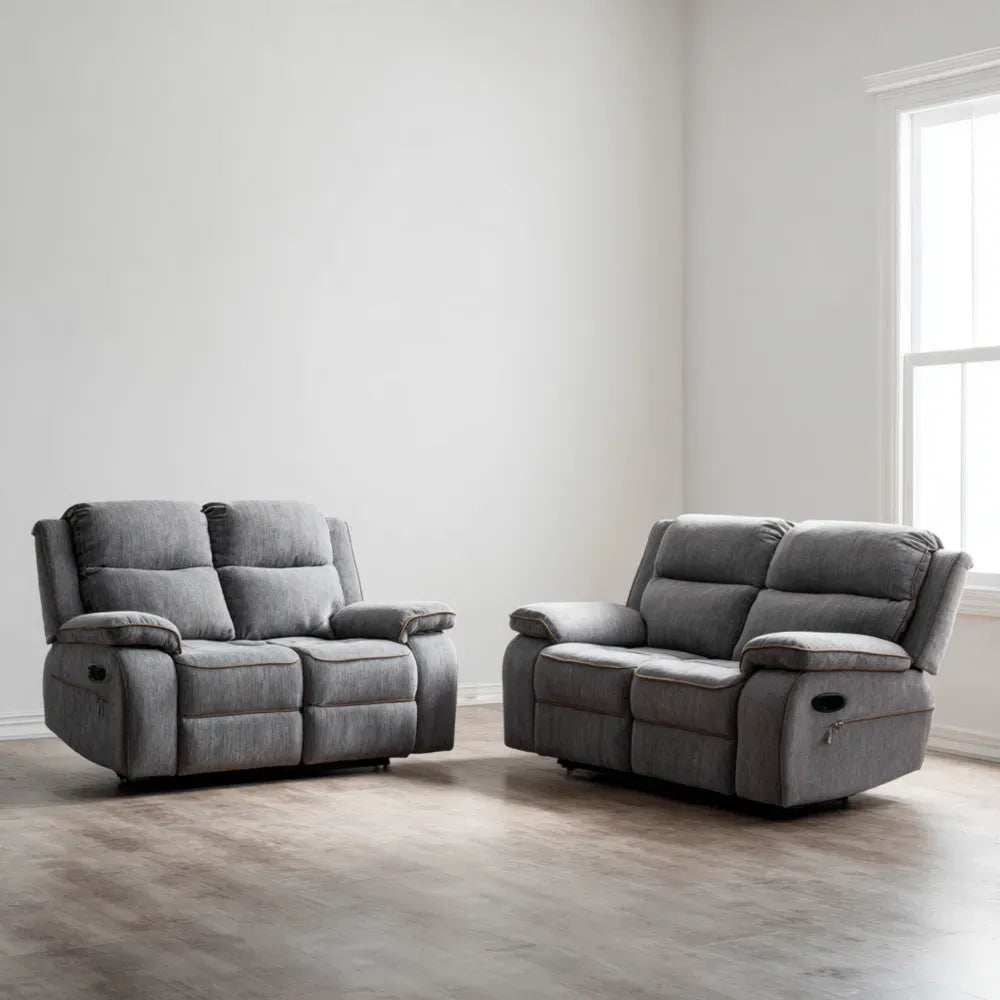 Recliner Sofa Set Fabric Upholstery 2-Piece 140x90x100 cm, 190x90x100 cm - Light Grey - Modern Design